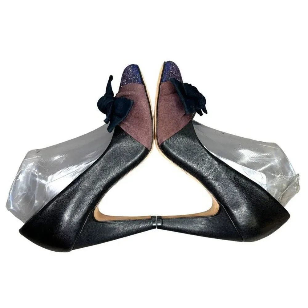 Plenty Tracy Reese Blk Leather Bow Glitter Toe High Heel Pump Womens Size 9/39.5 - Picture 4 of 12
